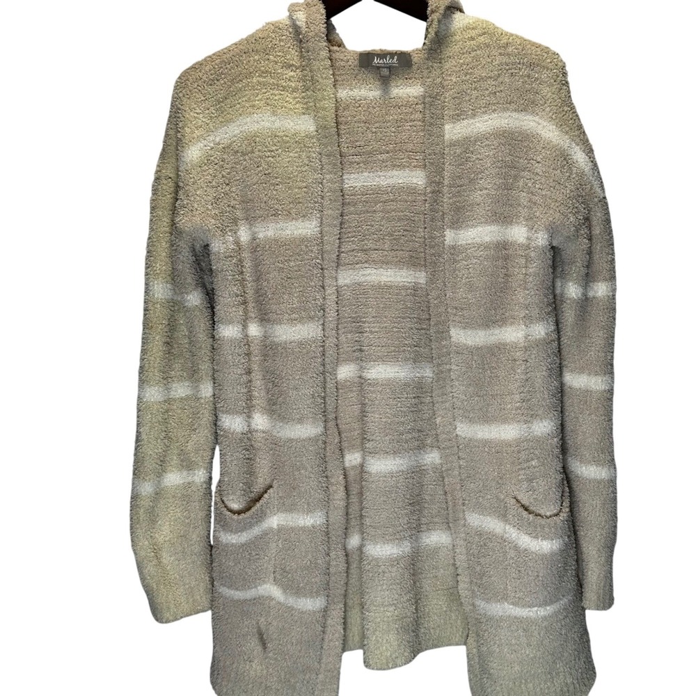 Marled Plush Striped Hoodie Long‎ Cardigan Cozy Lounge Wear XS Casual Granola